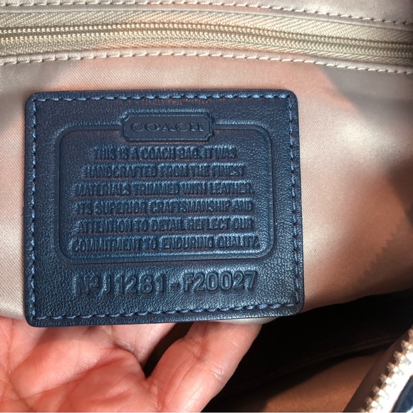 Coach Ashley Op Art Satchel F20027 in Khaki and Cobalt - Picture 10 of 15